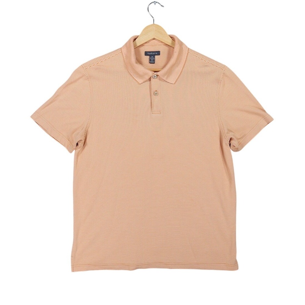 Van Heusen Polo Shirt Mens M Orange Excellent Striped Modal Blend Short Sleeve